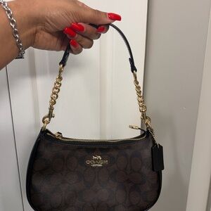 Coach Black and Brown Shoulder Bag with Gold Accents